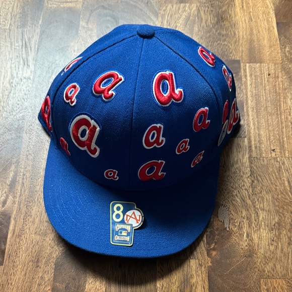 Atlanta Braves American Needle Fitted Hat  Blue Red a Size 8 - Picture 1 of 5